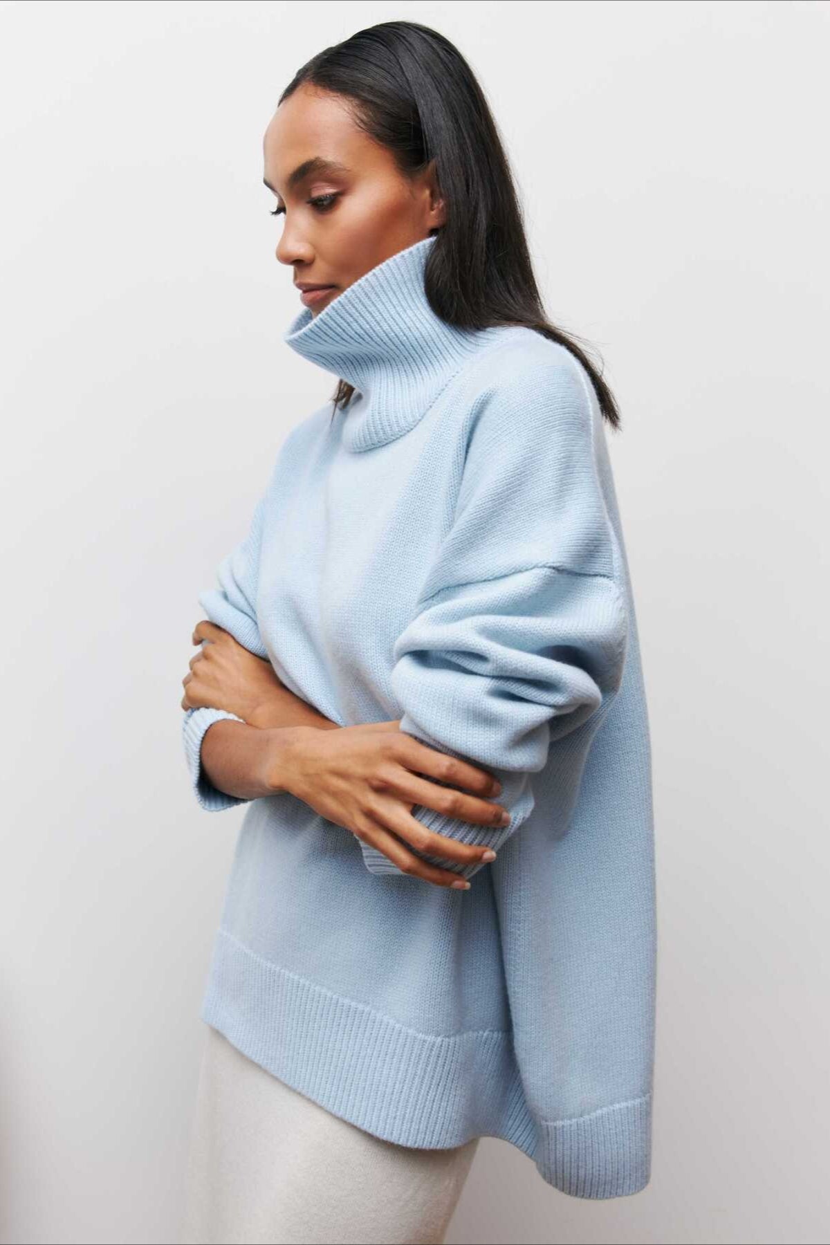 Asymmetric Cape Sleeve Turtleneck Knit Sweater 3