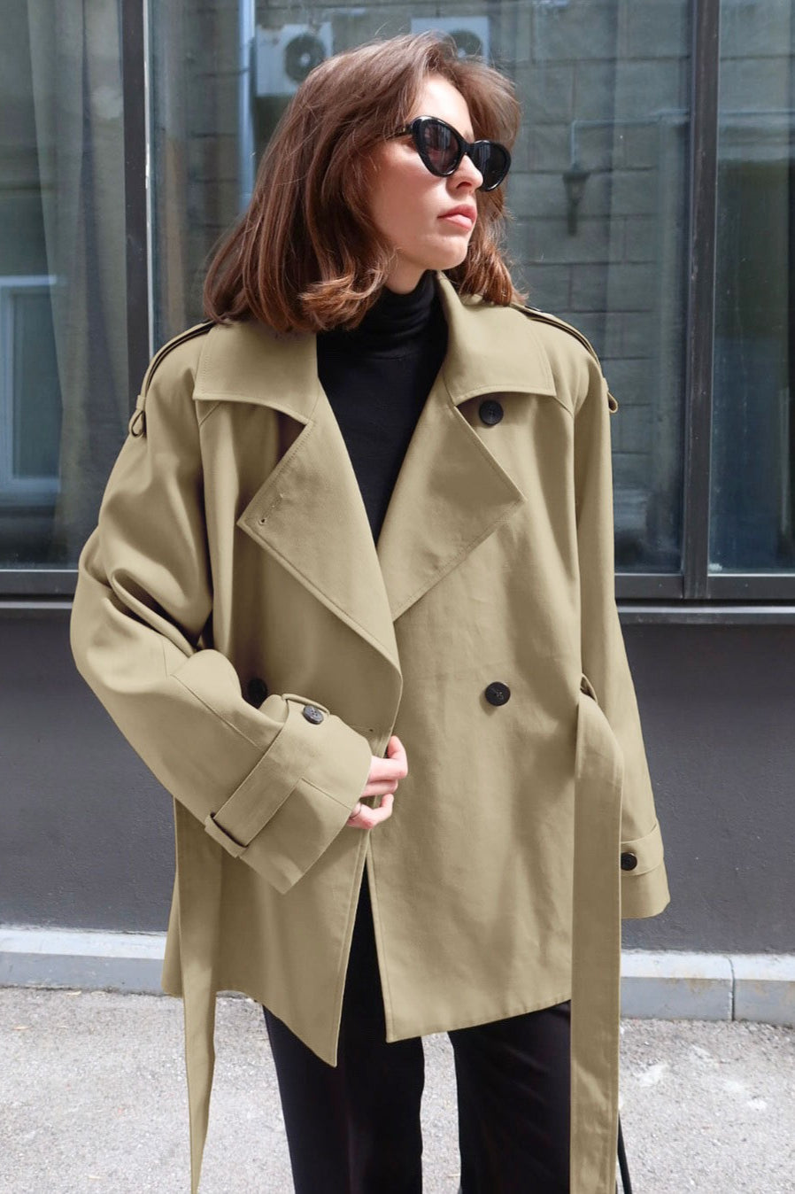 Belted Collared Loose Fit Jacket 4