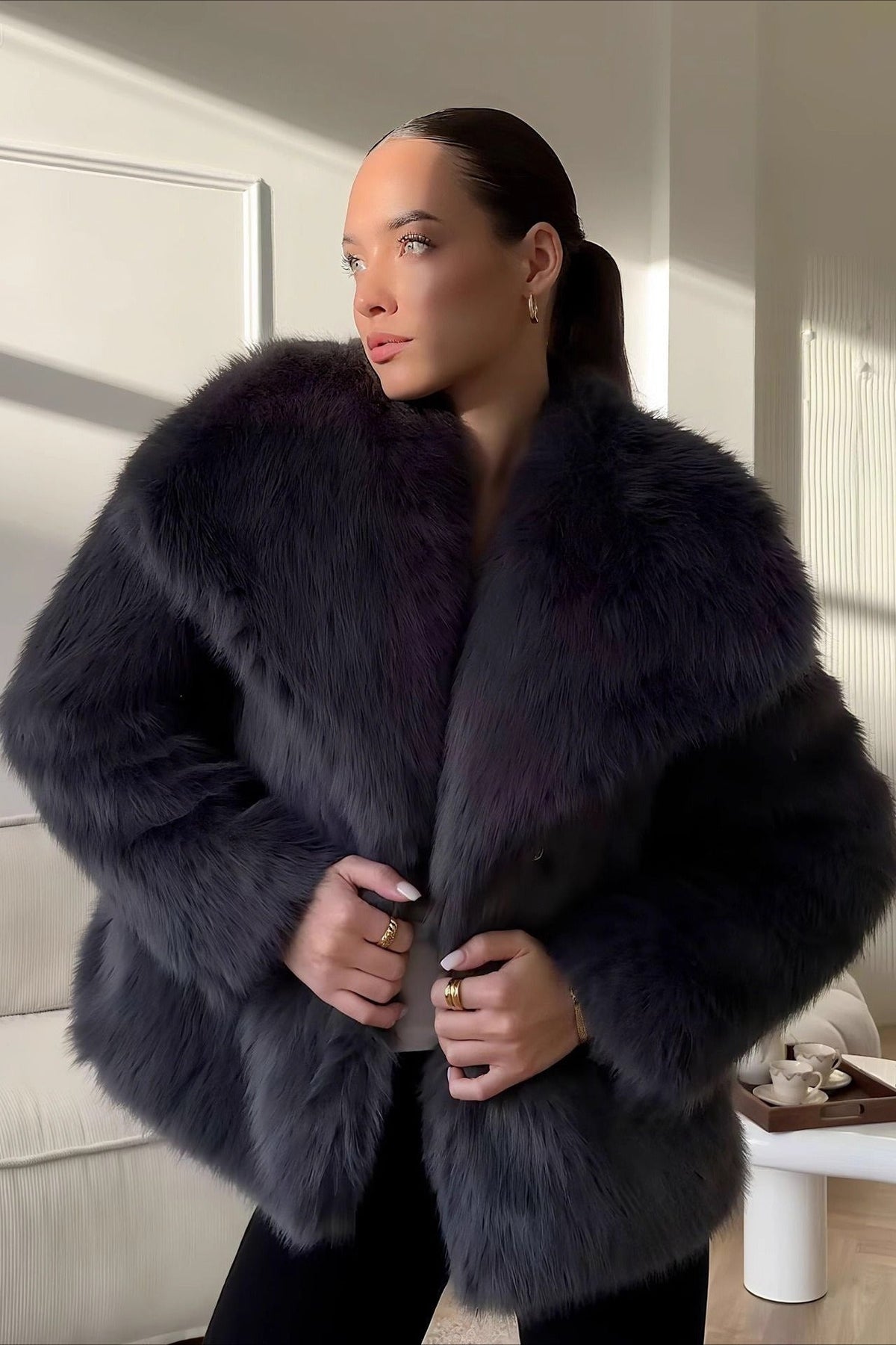 Winter Fashion Faux Fur Coat