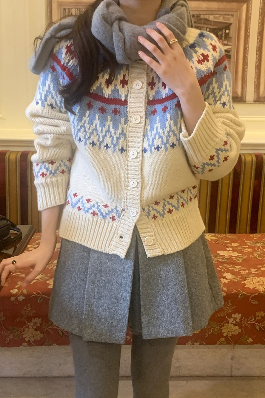 Thick Fair Isle Jacquard Cardigan for Cozy Winter Style