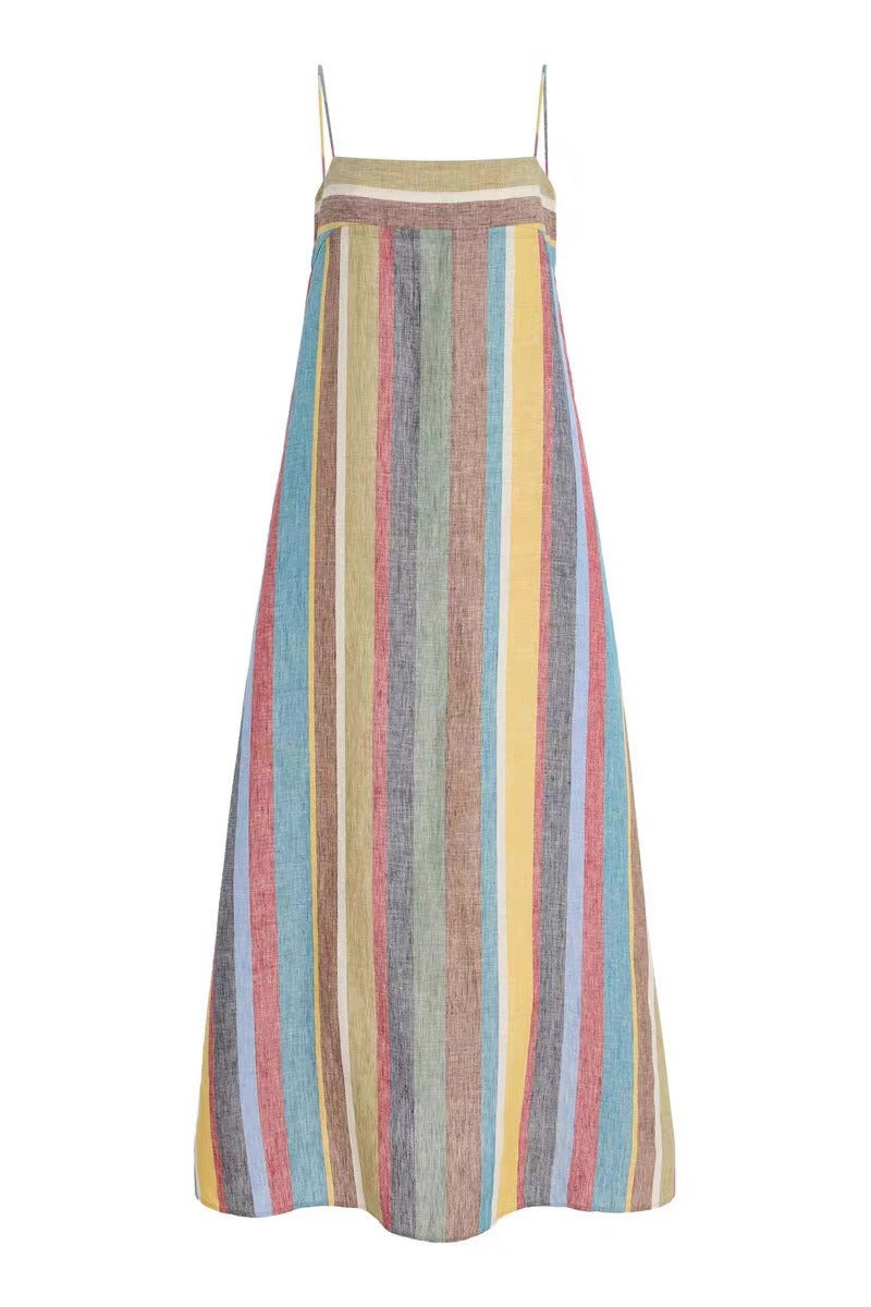 Striped Square Neck Strappy Slip Maxi Dress