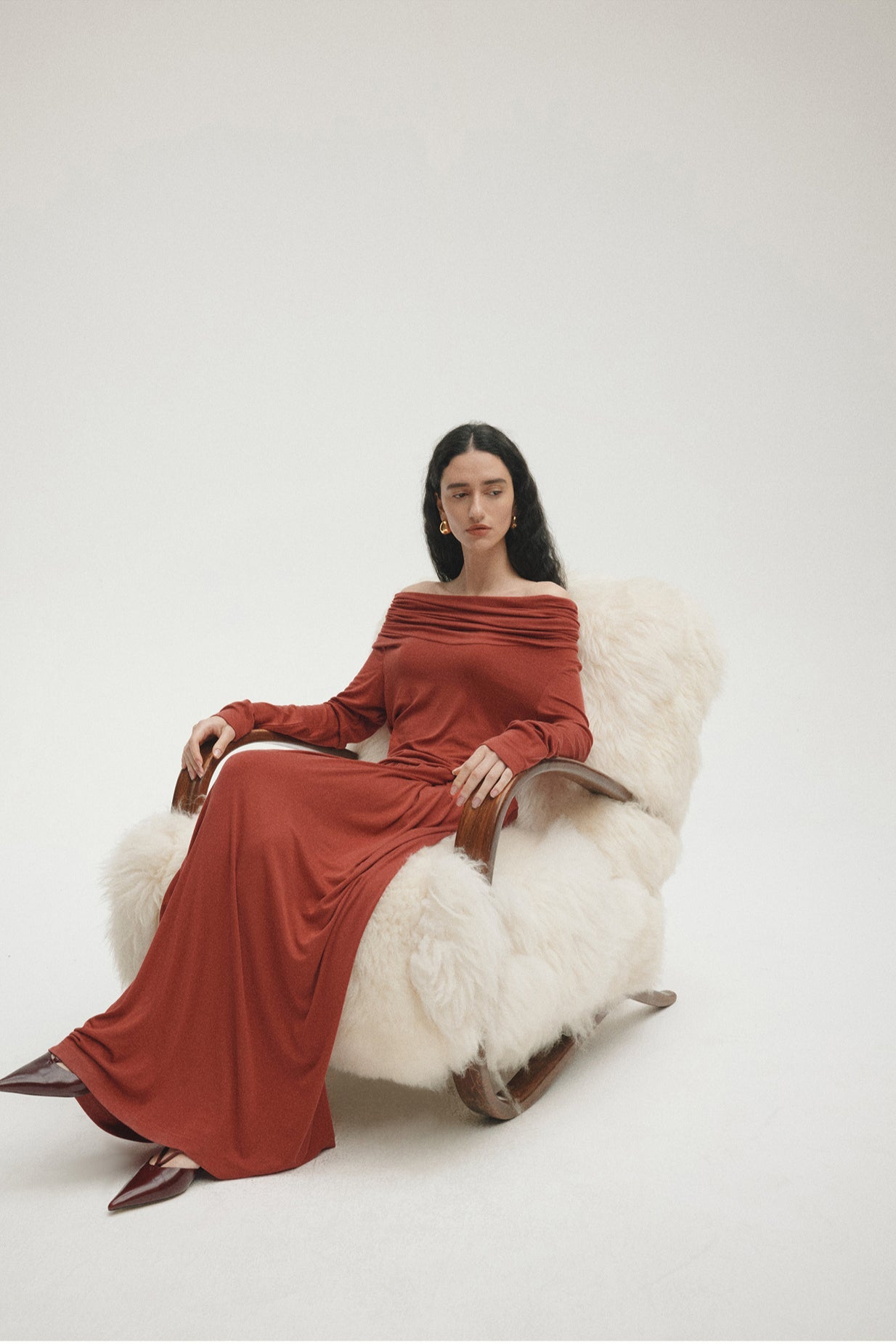 PrincessAce Tencel Off-Shoulder Fitted Knit Sweater