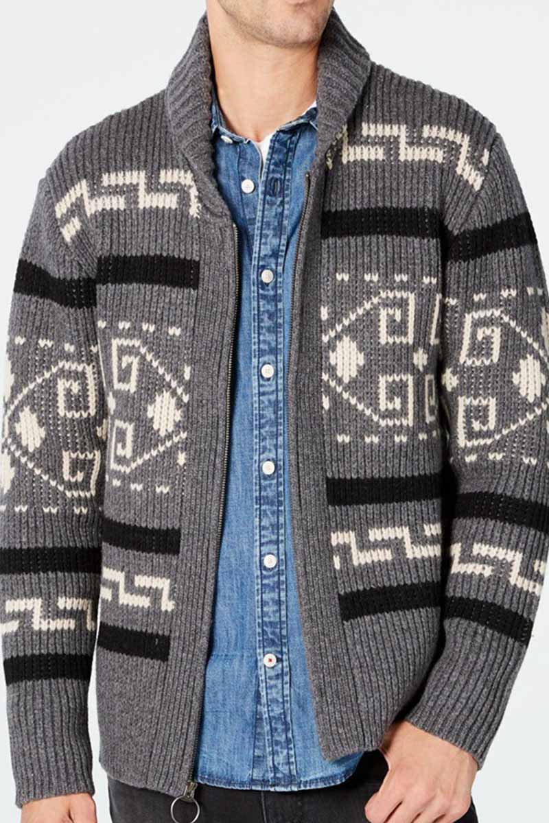 Uniqshe Men's Long Sleeve Printed Cardigan Knitted Jumper Jacket  Fashionpara