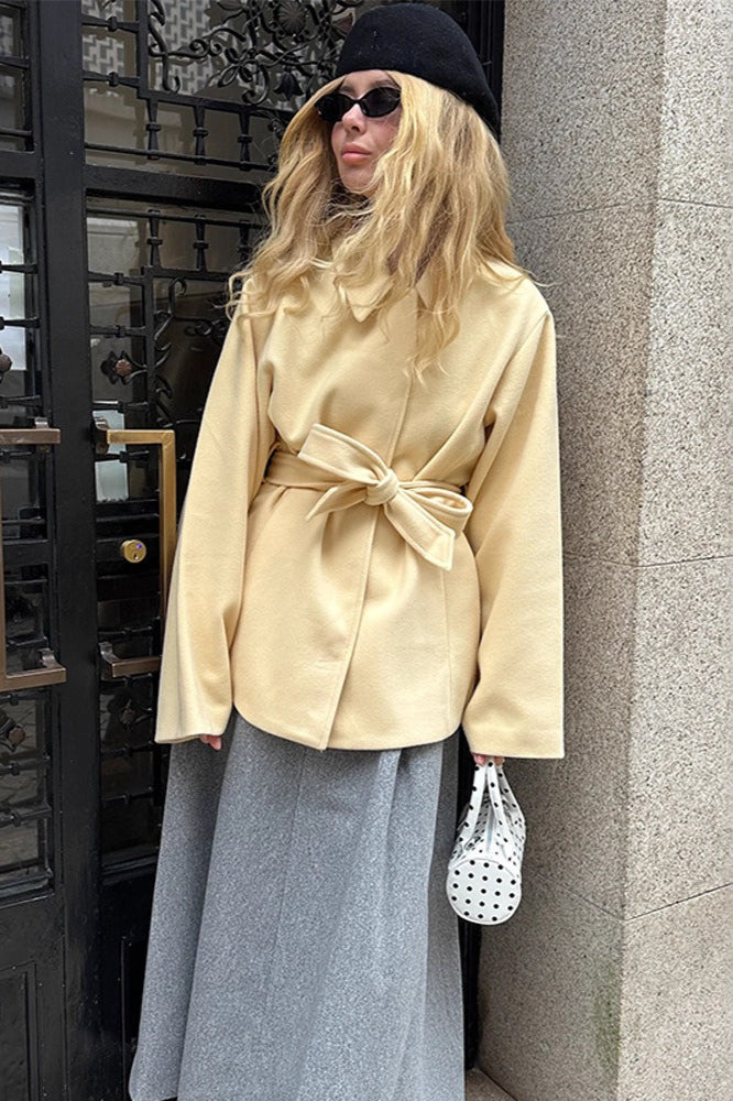 Solid Color Belted Midi Wool Blend Coat 2