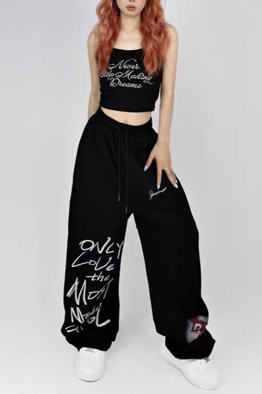 High Waist Loose Wide Leg Casual Sporty Pants