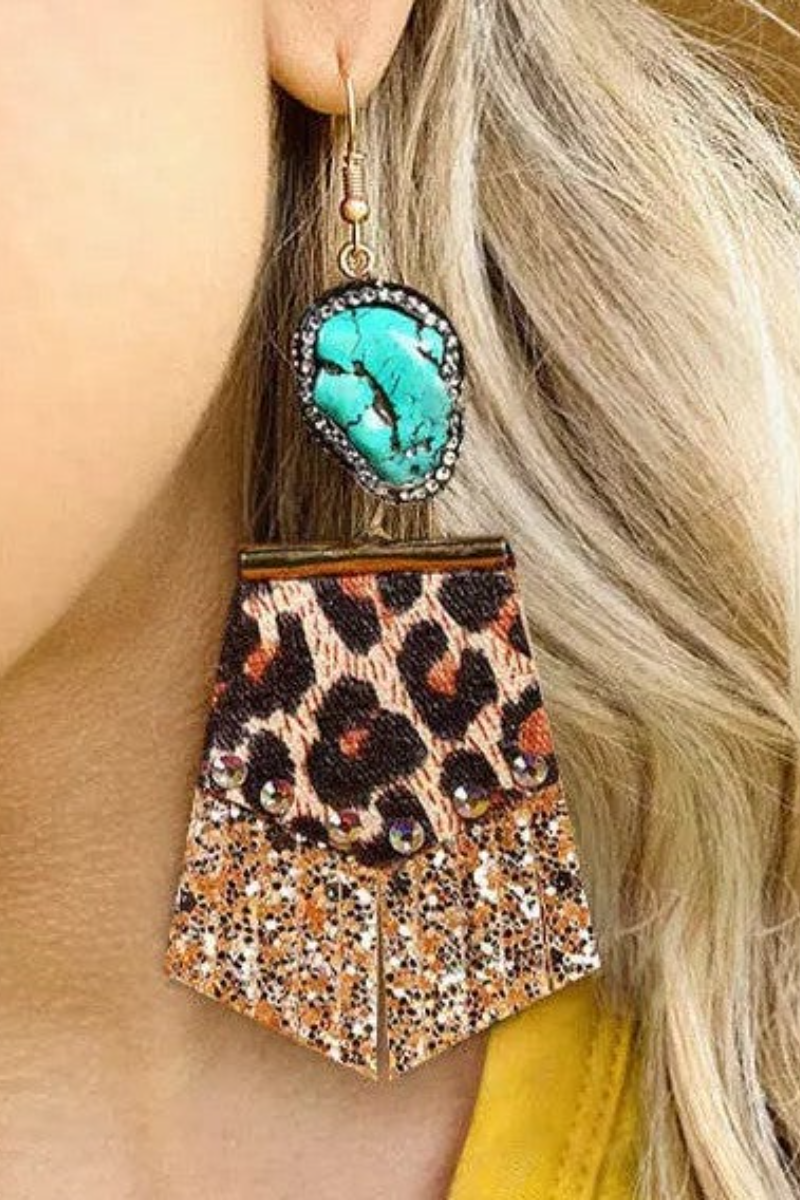 Creative Leopard Sequined Splicing Rhinestone Earring - Fashionpara