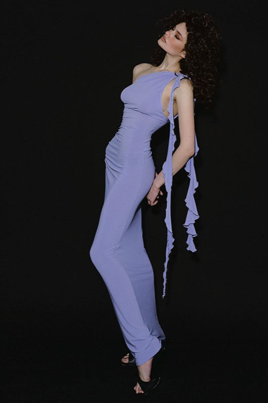 One Shoulder Ruched Ruffle Bodycon Dress 4