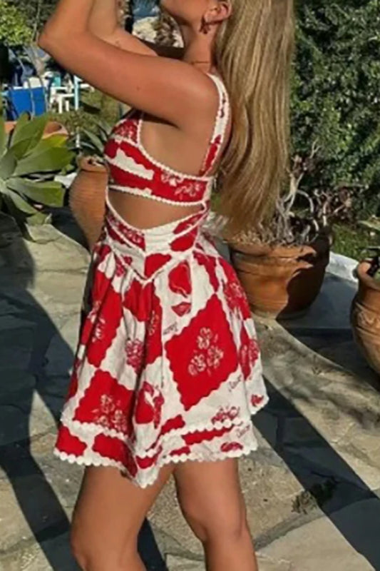 Floral Print Sweetheart Cutout Fit & Flare Mini Dress