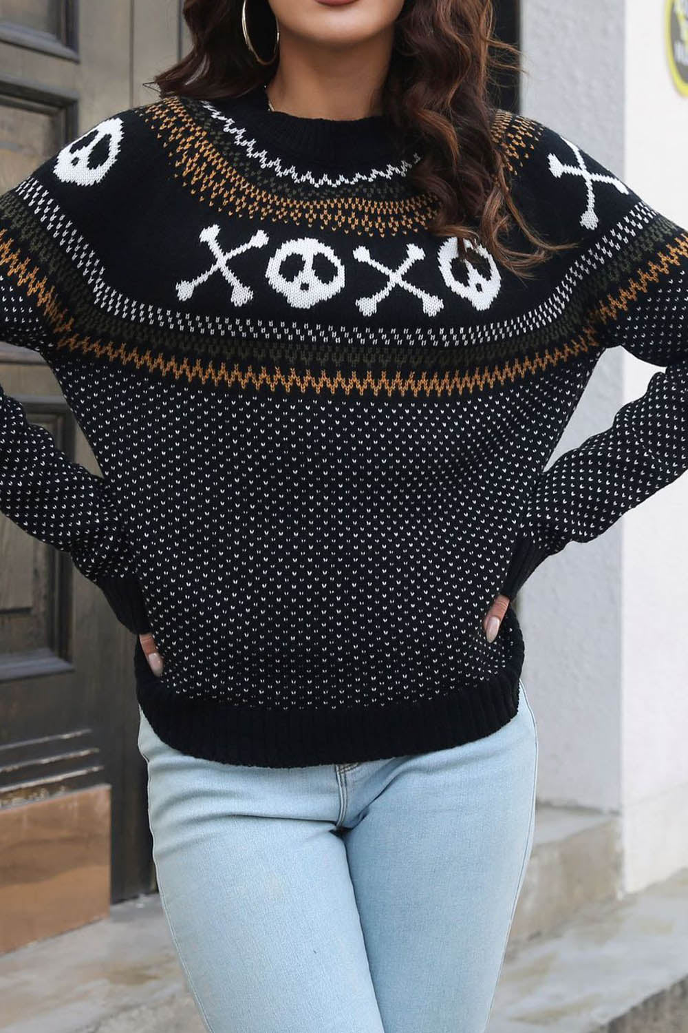 Halloween Ghost Retro Polka Dot Long Sleeve Knitted Sweater - Fashionpara