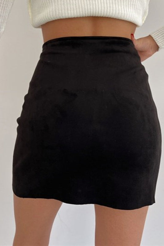 Button Front Velvet Bodycon Skirt