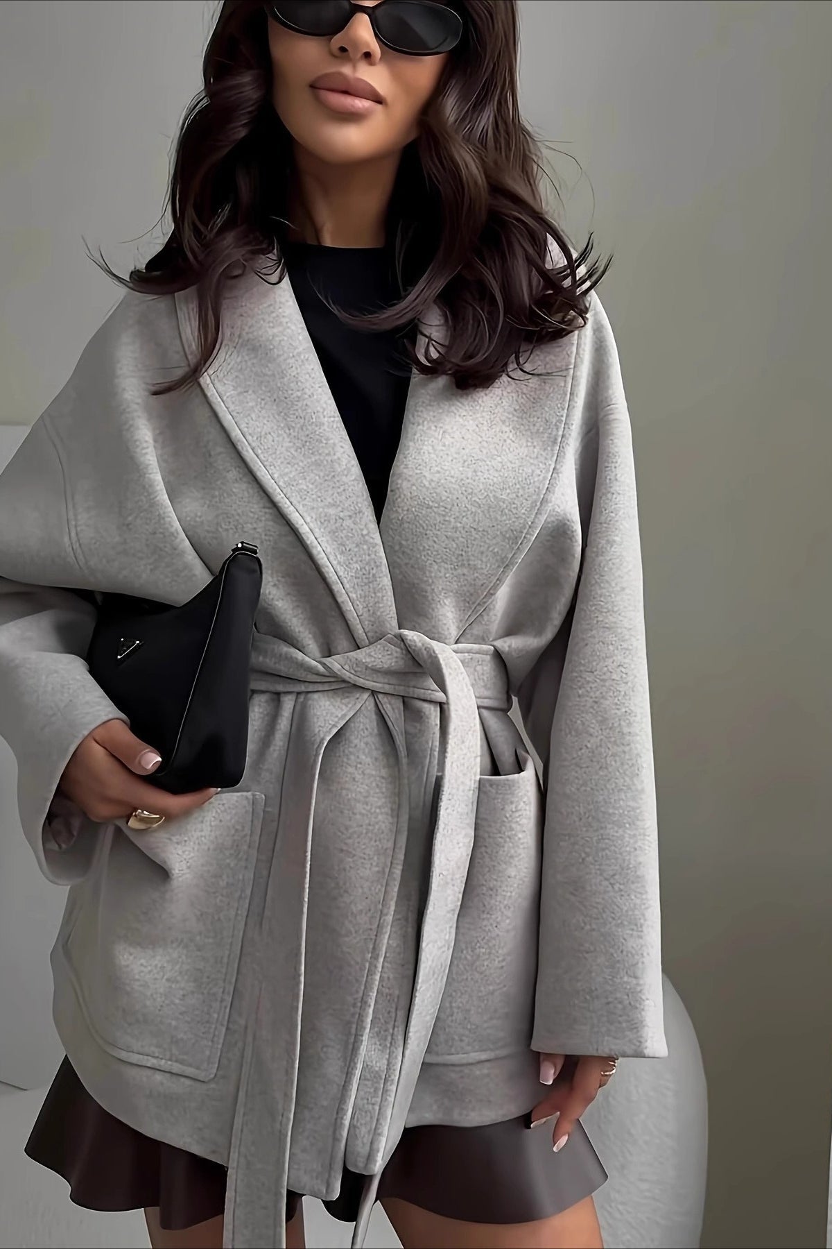 Solid Belted Wool Longline Coat