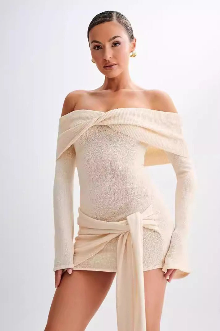 Sheer Spaghetti Strap Off-Shoulder Fitted Knit Maxi Sweater Dress - View 3