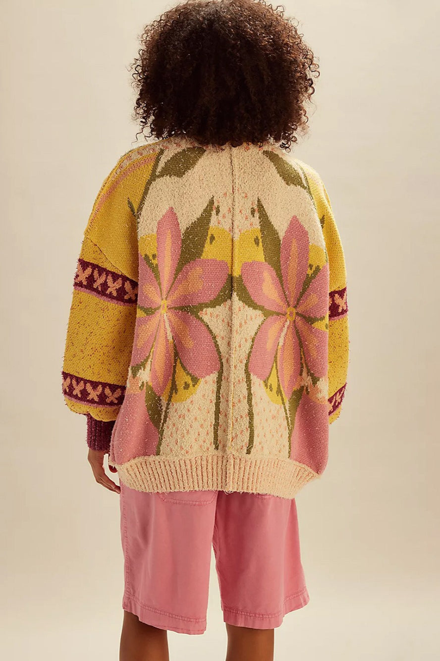 Chic Abstract Print Lapel Knit Sweater for Effortless Style