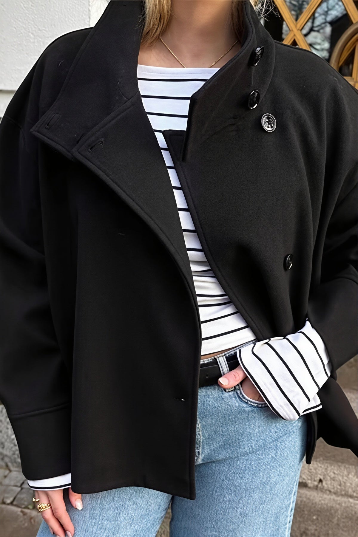 Asymmetric Collar Button Front Short Coat 3