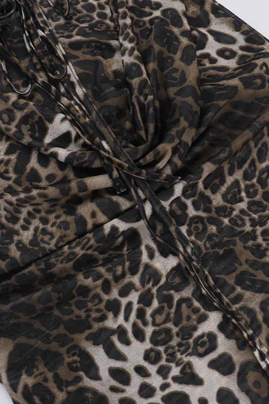 Leopard Print Cowl Neck Backless Maxi Dress