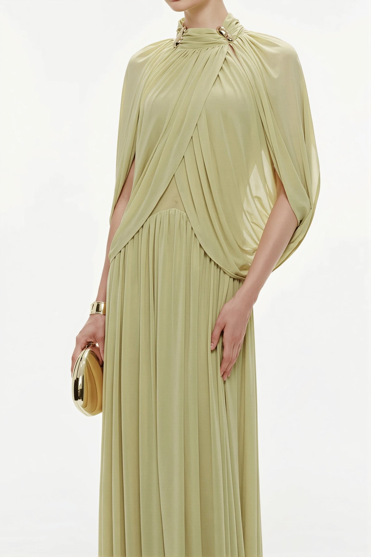 Chiffon Cape Sleeve High Neck Maxi Gown 5