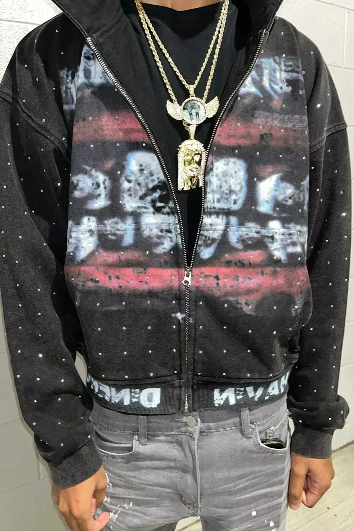 Dark Sparkling Sequin Zip Hoodie