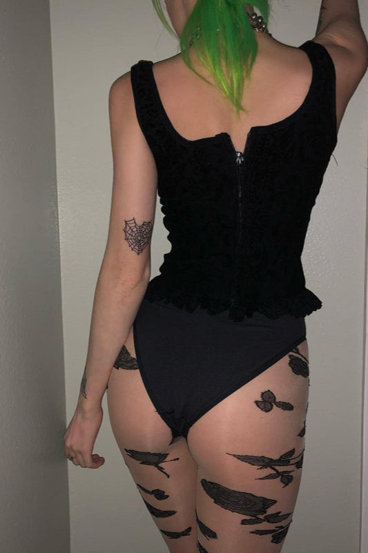 Knit Lace Square Neck Lace-Up Corset