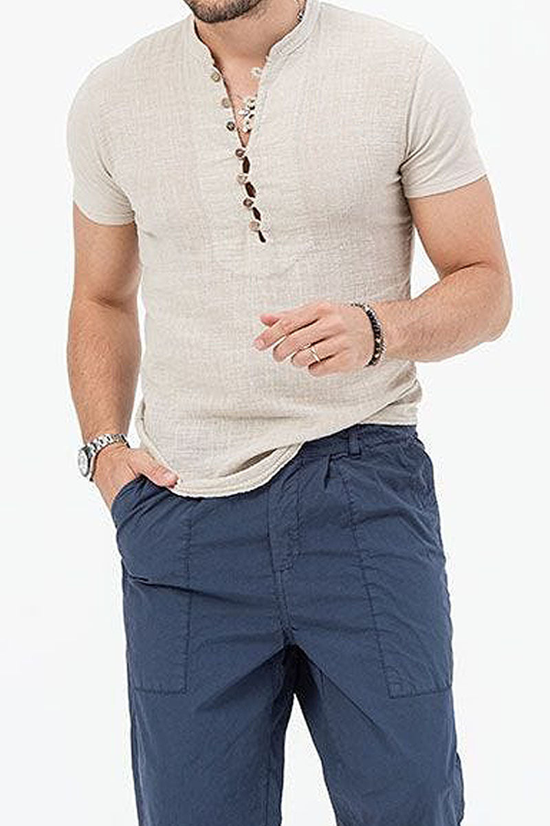 Men Button-Down Pullover Linen Shirt - Fashionpara