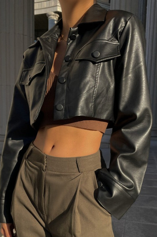 Sophisticated Zip-Up Faux Leather Coat for Stylish Elegance