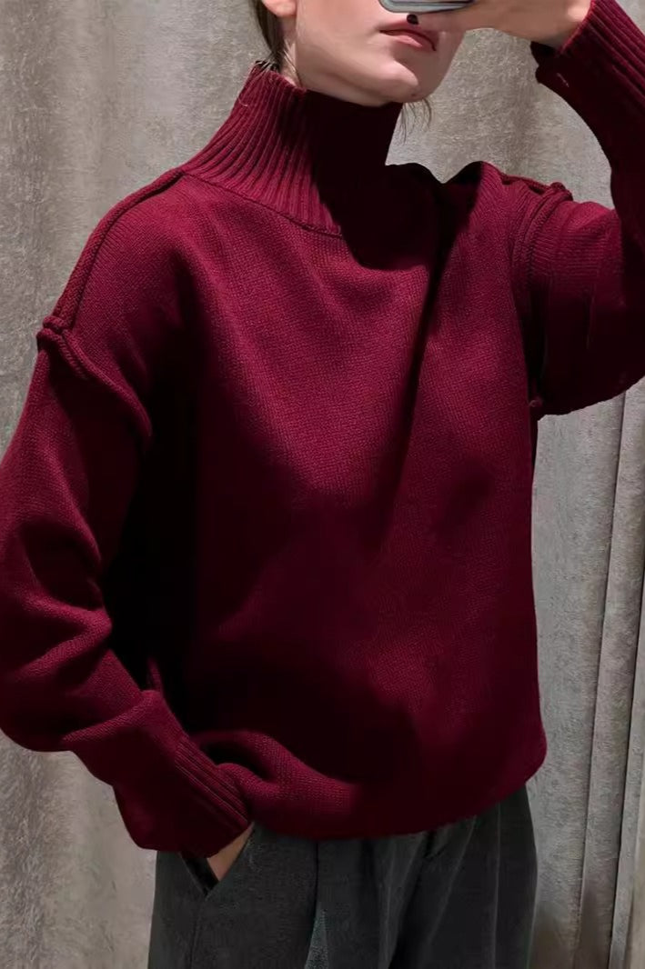 High Neck Patchwork Knit Sweater for Effortless Style