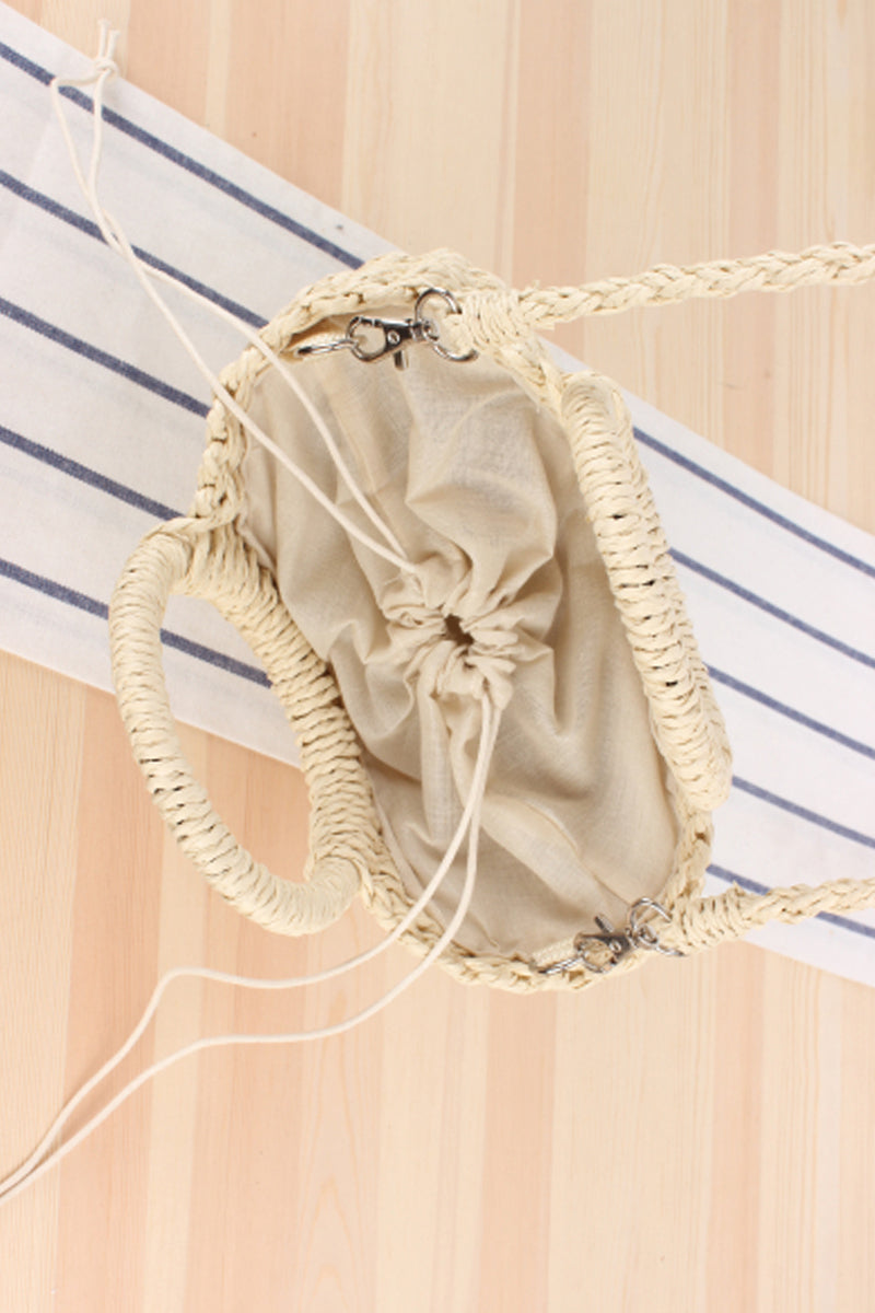 Semicircle Top-Handle Woven Straw Beach Handbag - Fashionpara
