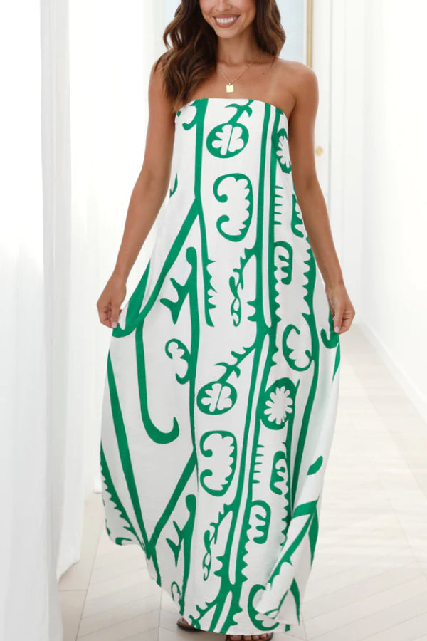 Abstract Print Strapless A-Line Maxi Summer Dress - View 2