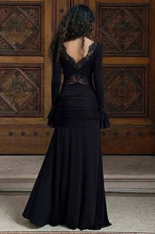 Lace Trim Off Shoulder Bell Sleeve Maxi Dress 6