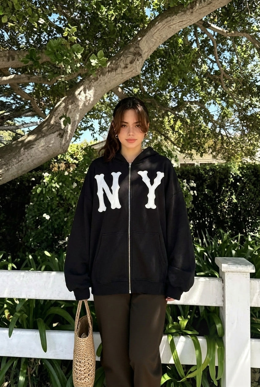 Embroidered Floral Print Zip Hoodie 5