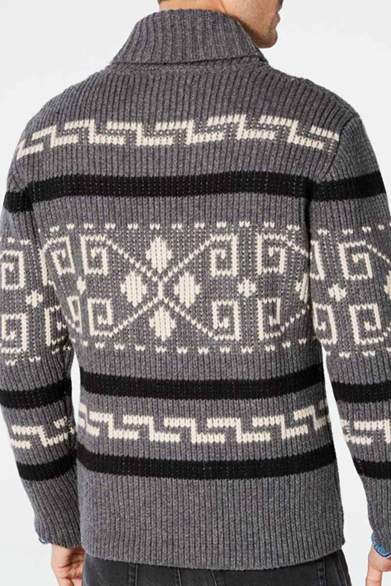 Uniqshe Men's Long Sleeve Printed Cardigan Knitted Jumper Jacket  Fashionpara