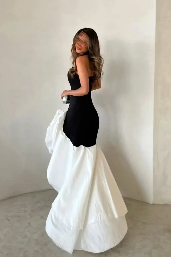 Chic Black White Ruffles Strapless Evening Dress ZT0439