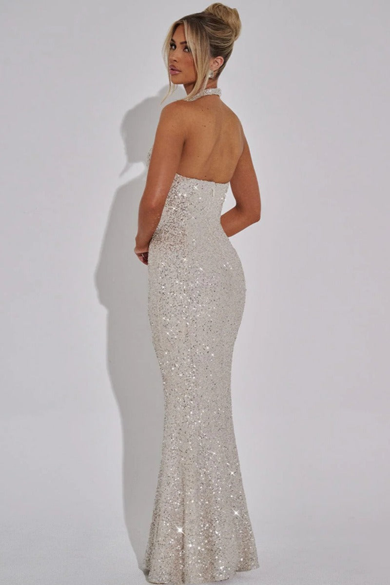 Rhinestone Halter Bodycon Party Dress - Fashionpara