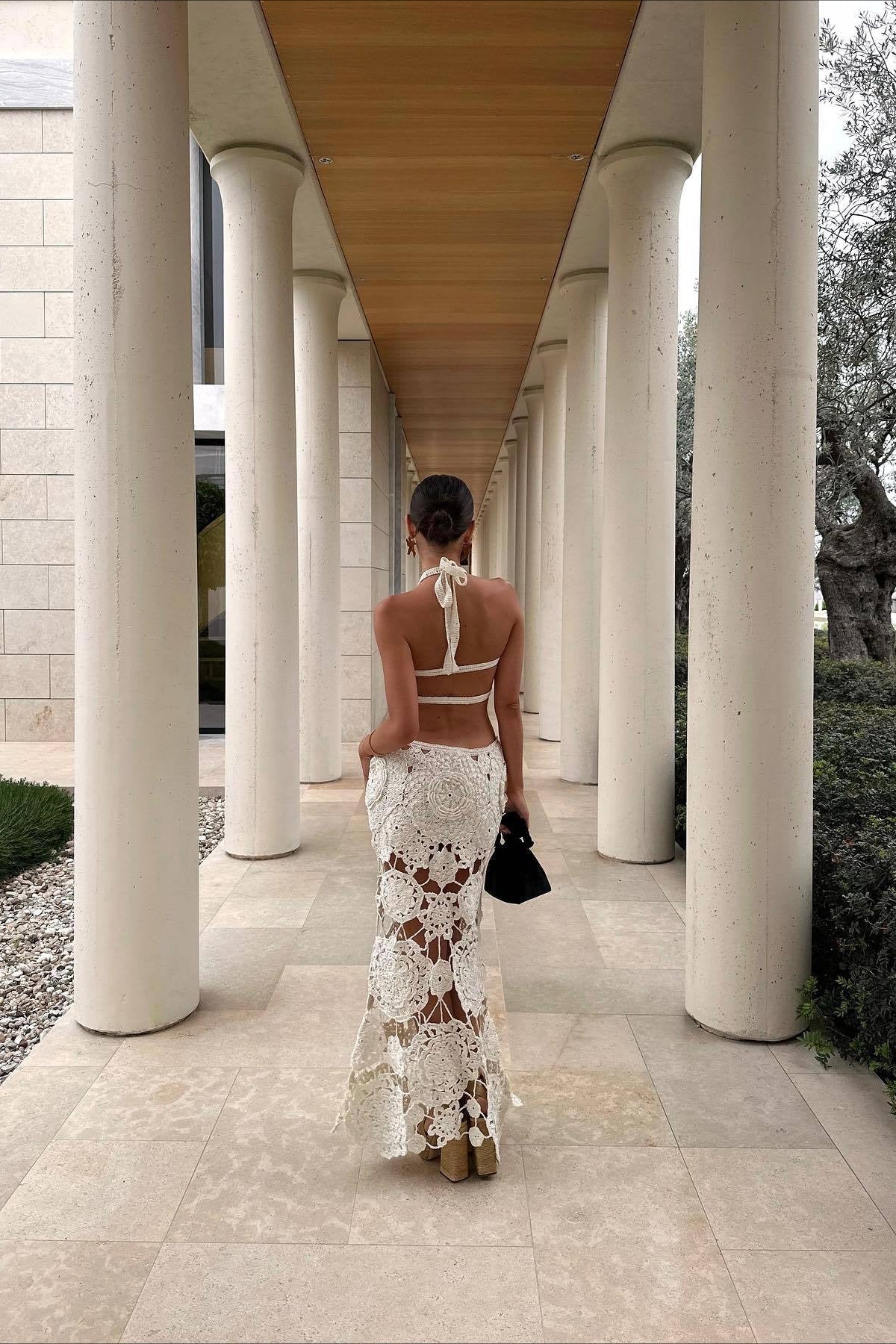 Crochet Halter Neck Cutout Maxi Dress