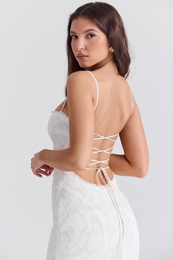 Lace Square-Neck Spaghetti Strap Mermaid Maxi Gown