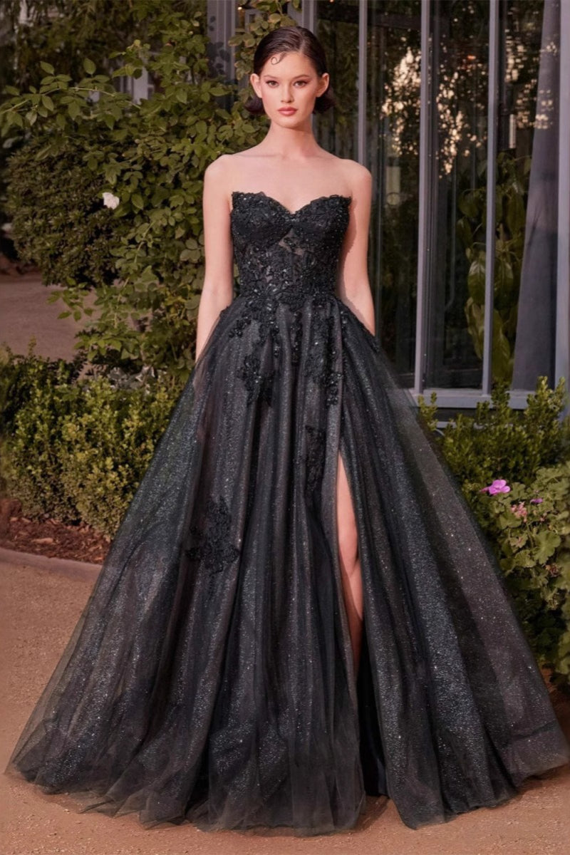Glitter Tulle Strapless Sweetheart Lace Ball Gown