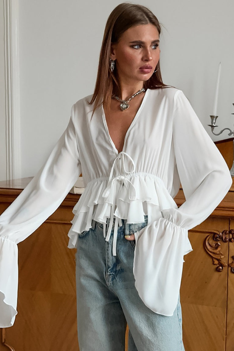 Relaxed Tie Front Chiffon Blouse