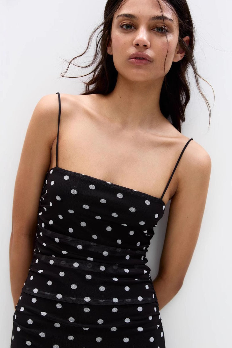 Sexy Polka Dot Cami Bodycon Maxi Dress - Fashionpara
