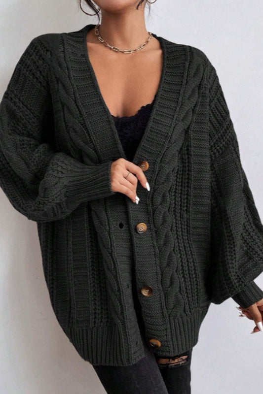 Oversized Cable Knit V Neck Button Cardigan 8