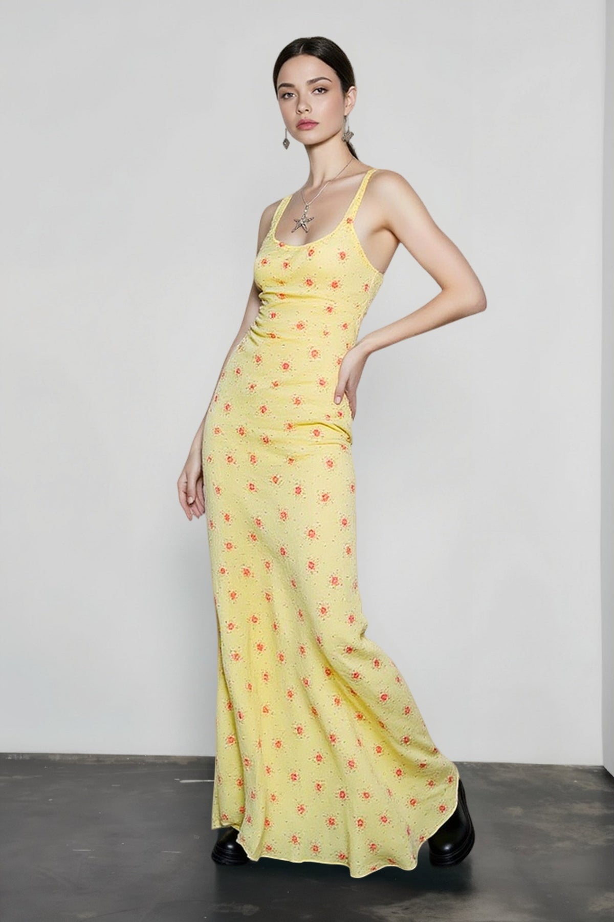 Floral Print Scoop Neck Bodycon Maxi Dress 2