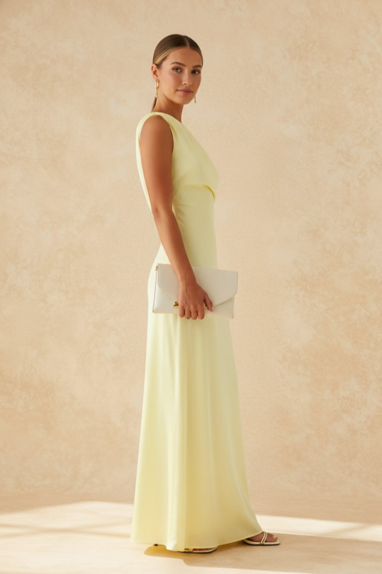 Solid Asymmetric Neckline Formal Dress