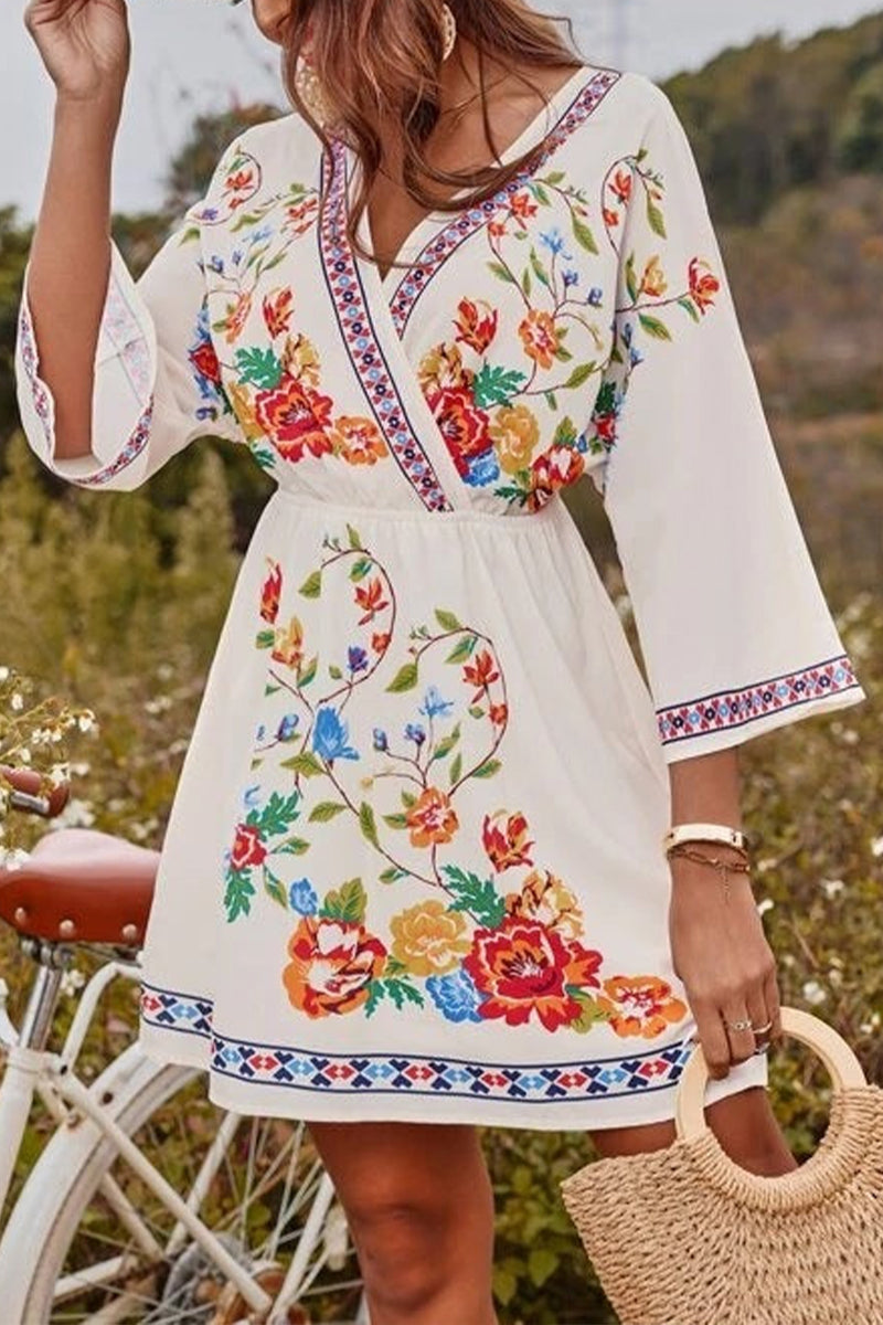 Bohemian Vintage Printing Temperament Mini Holiday Dress - Fashionpara