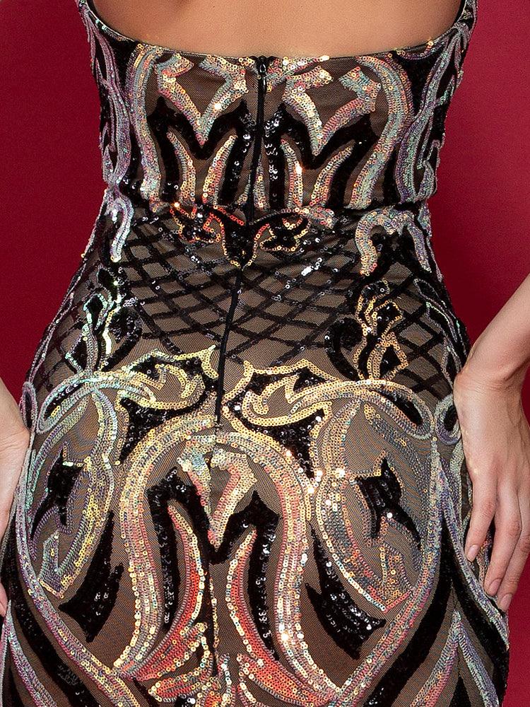 Holo-Sequins Off Shoulder Maxi Dress - Fashionpara