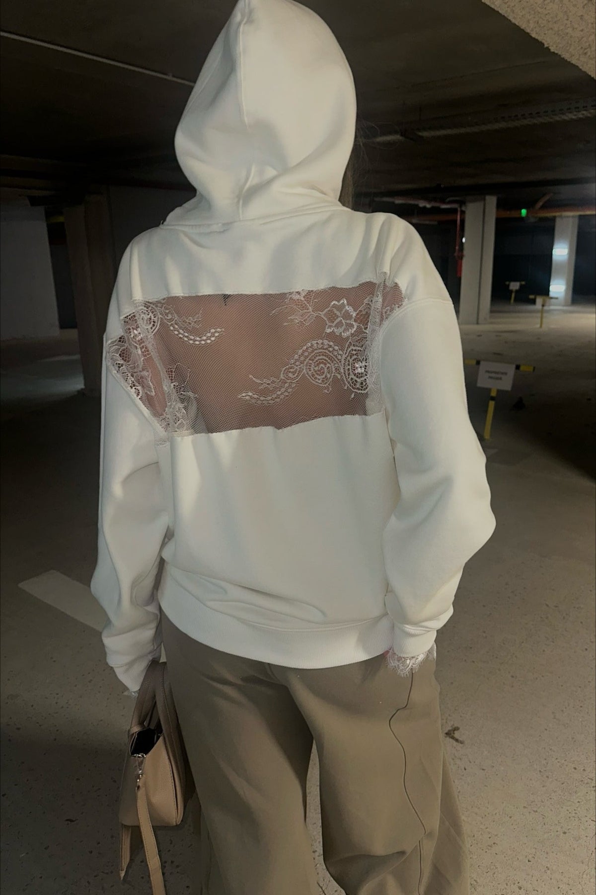 Lace Sheer Cutout Patchwork Hoodie 2