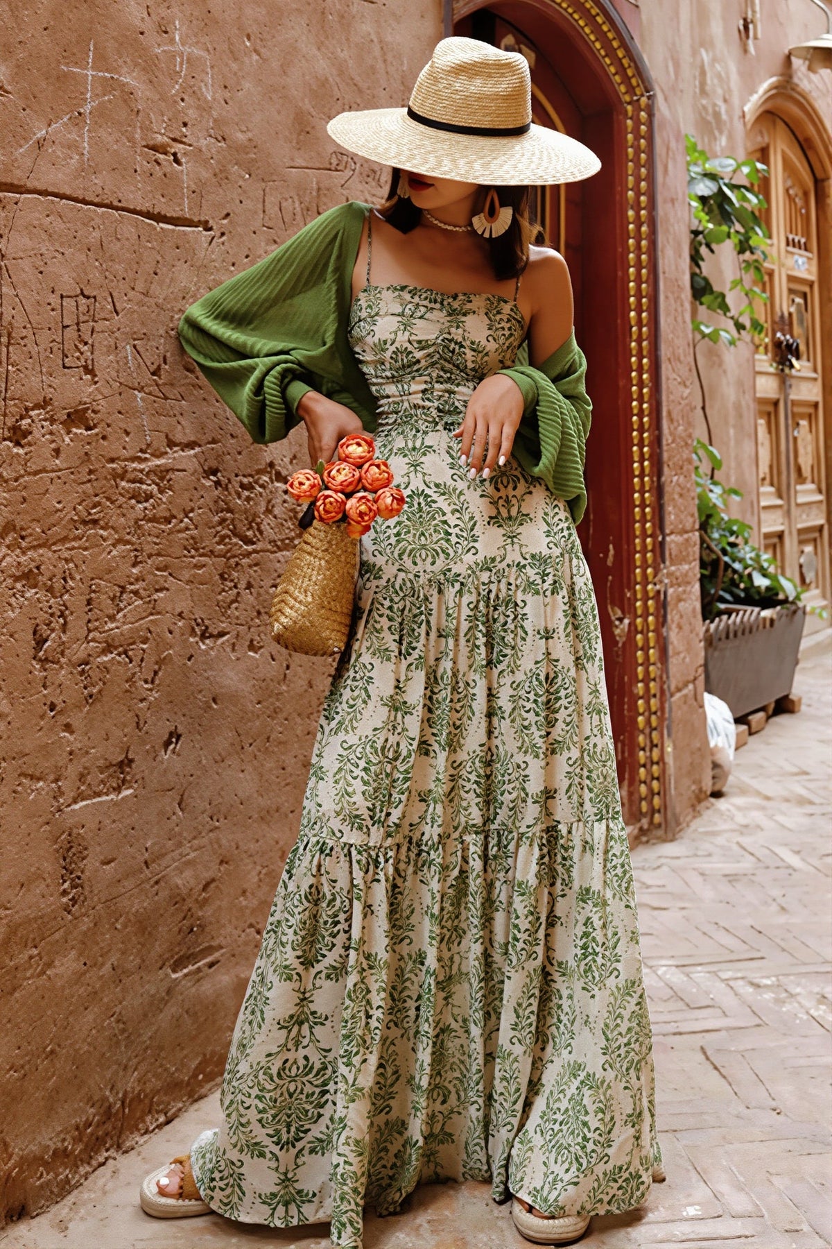 Floral Print Cami Square Neck Tiered Boho Maxi Dress 4