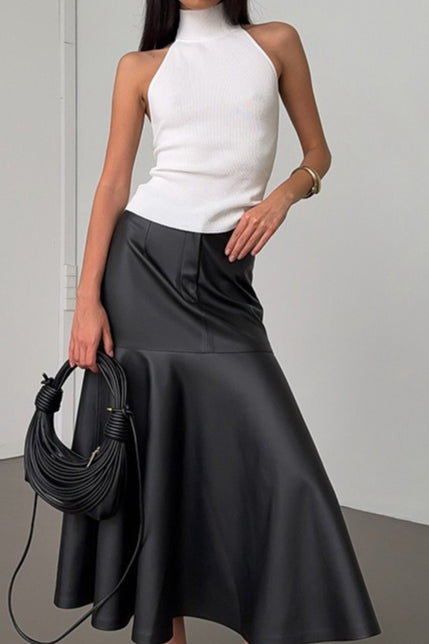 High-Waist Black PU Skirt