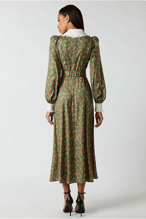 Floral Print Collared Long Sleeve Maxi Dress 7