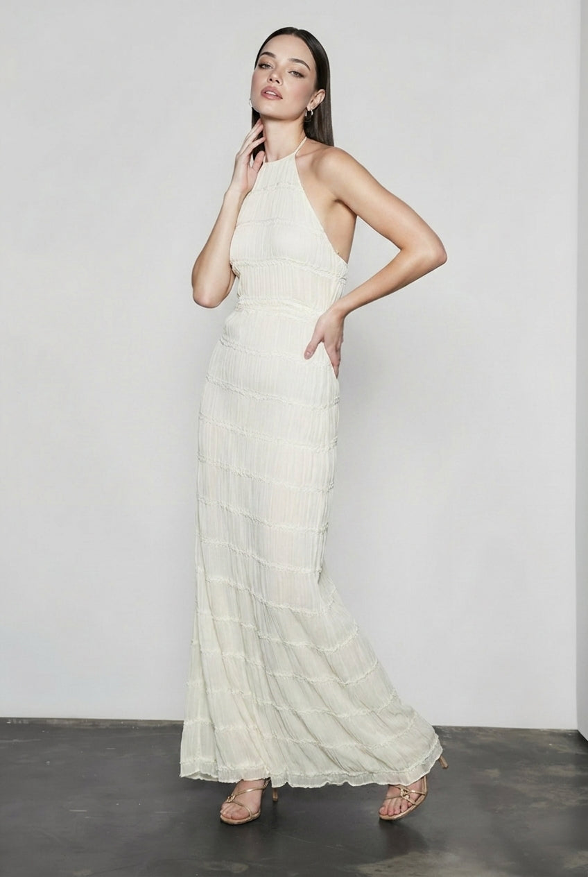 Crinkle Halter Neck Tiered Ruffle Maxi Dress 3