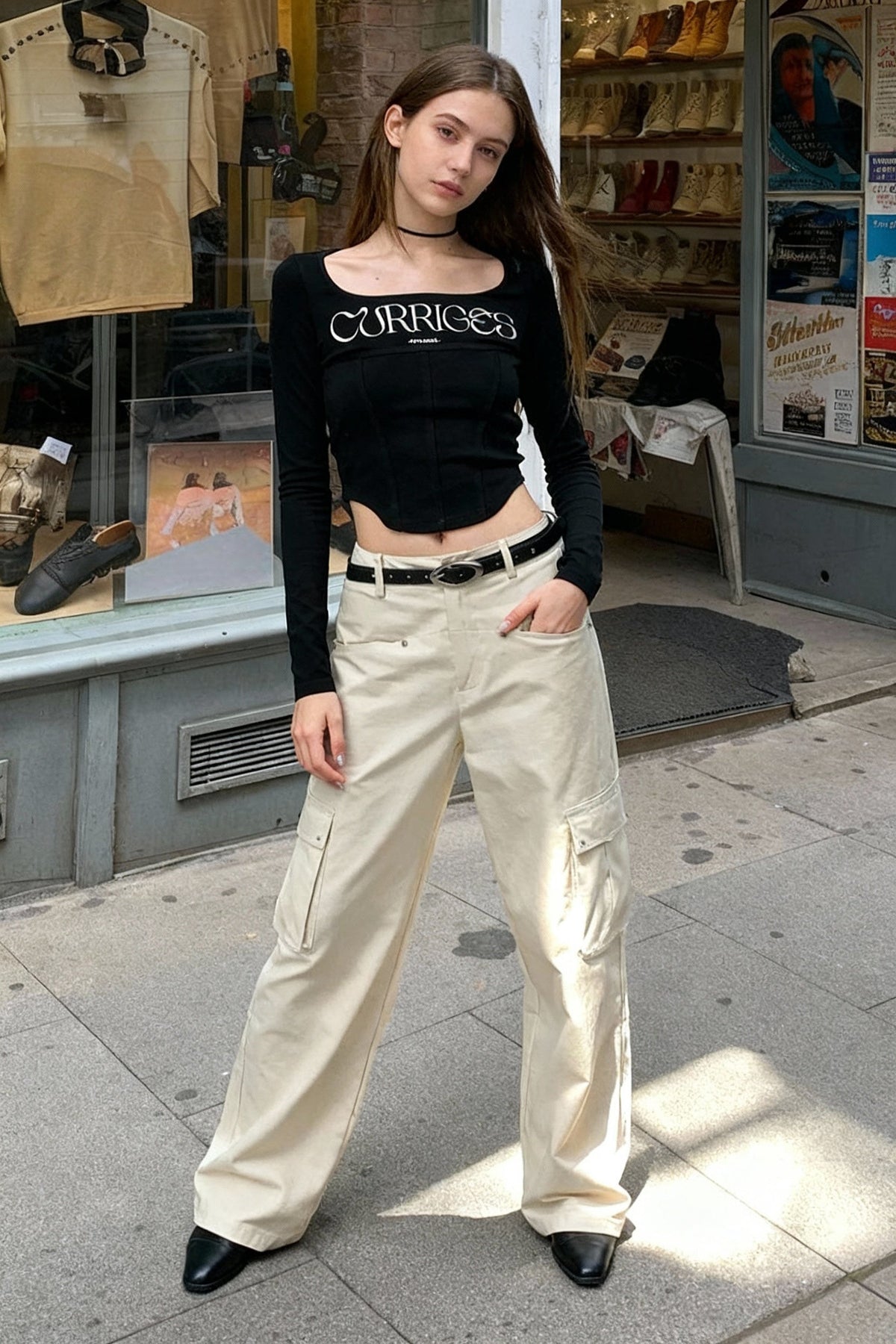Wide Neck Corset Crop Top