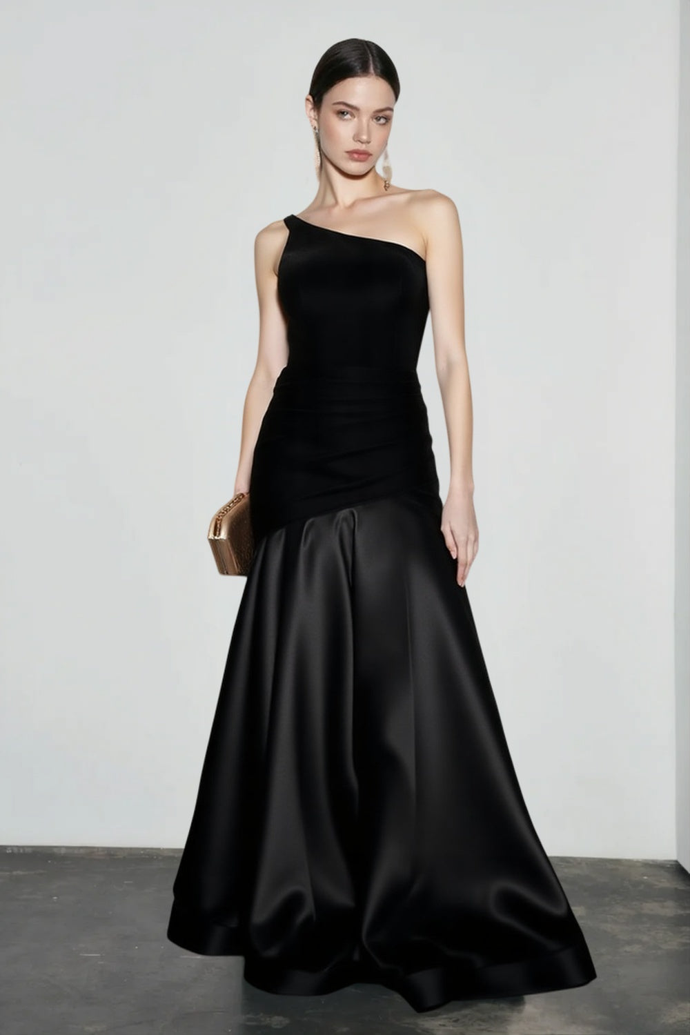 Velvet One Shoulder Satin Mermaid Maxi Gown 3