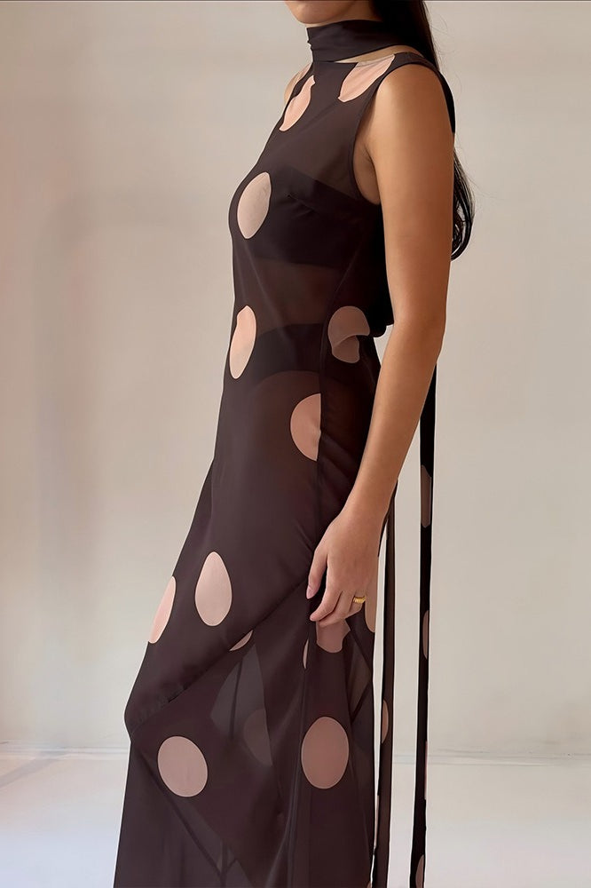 Vintage Polka Dot Sleeveless Bodycon Maxi Dress